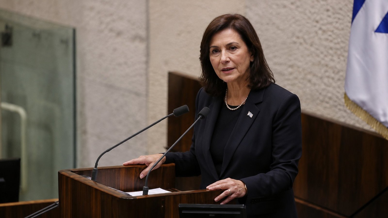 חברת הכנסת מירי רגב נואמת מעל דוכן הנואמים במליאת הכנסת.